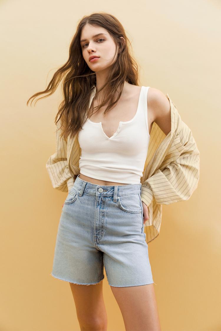 

Джинсовые шорты-бермуды Pull And Bear, голубой