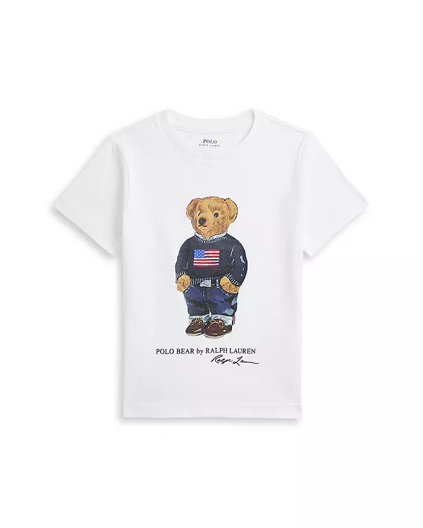 

Детская хлопковая футболка-поло с изображением медведя - для малышей. Ralph Lauren, белый