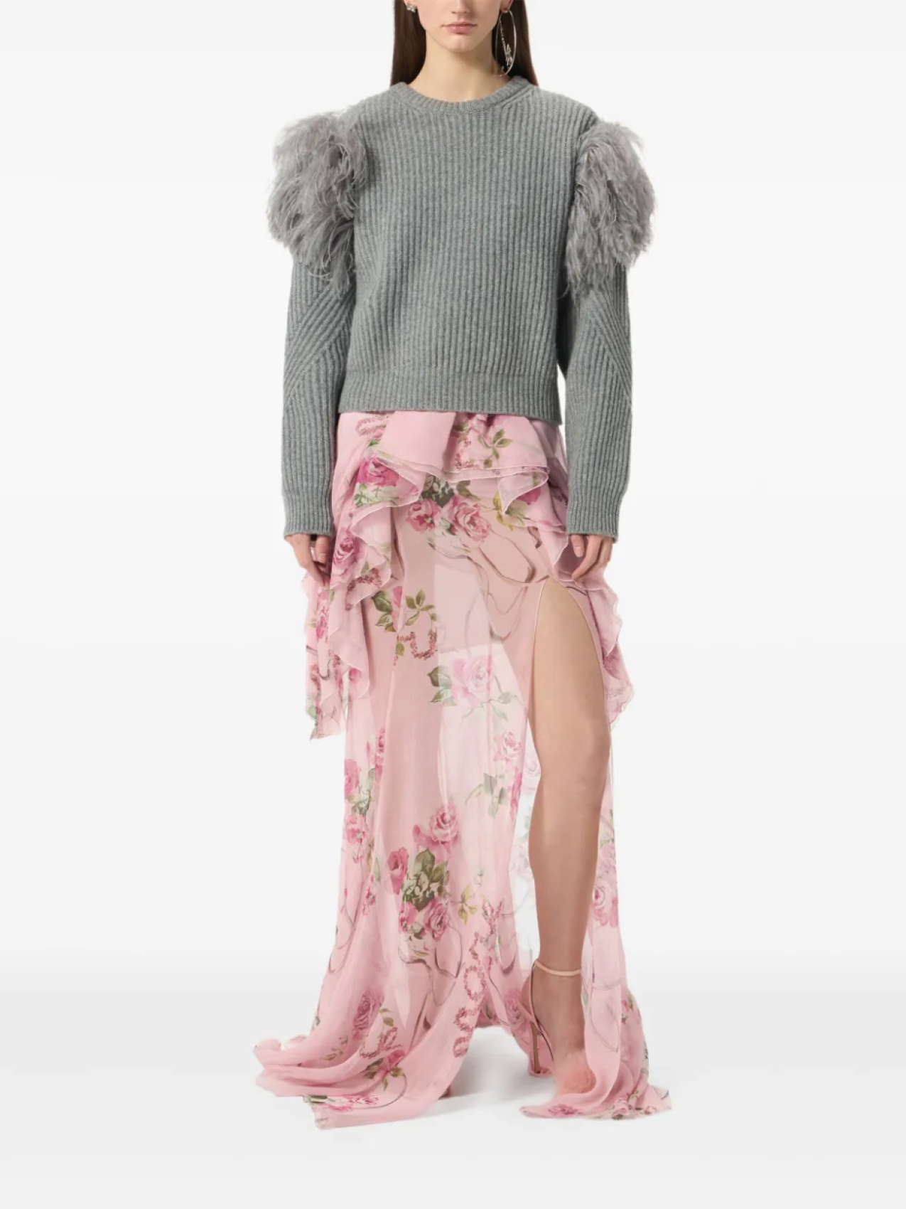 

Длинная юбка из шелка с цветочным принтом Blumarine, розовый