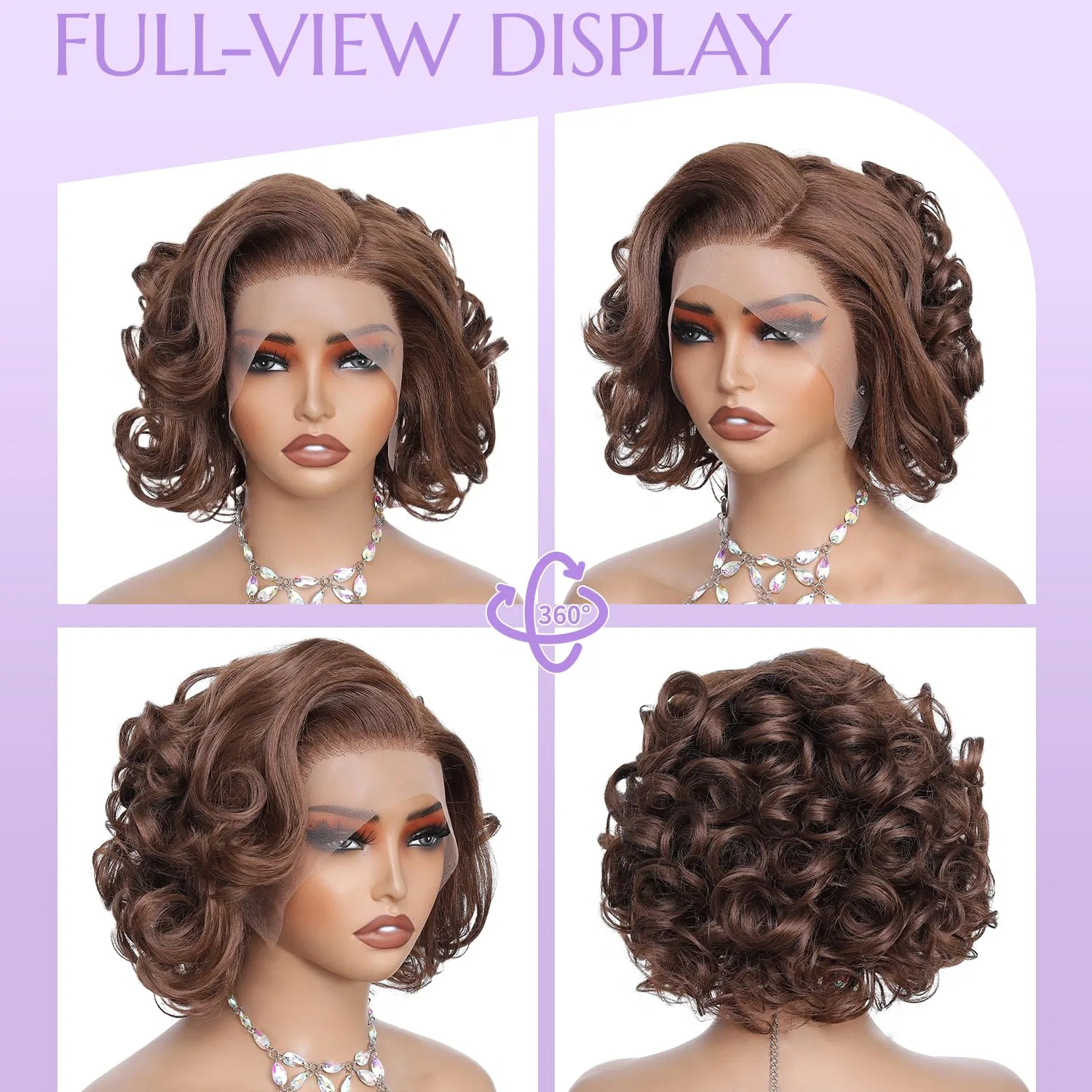 Коричневый парик Lace Front, короткий волнистый боб, 10 дюймов Ldjoy, 4# — фото 4