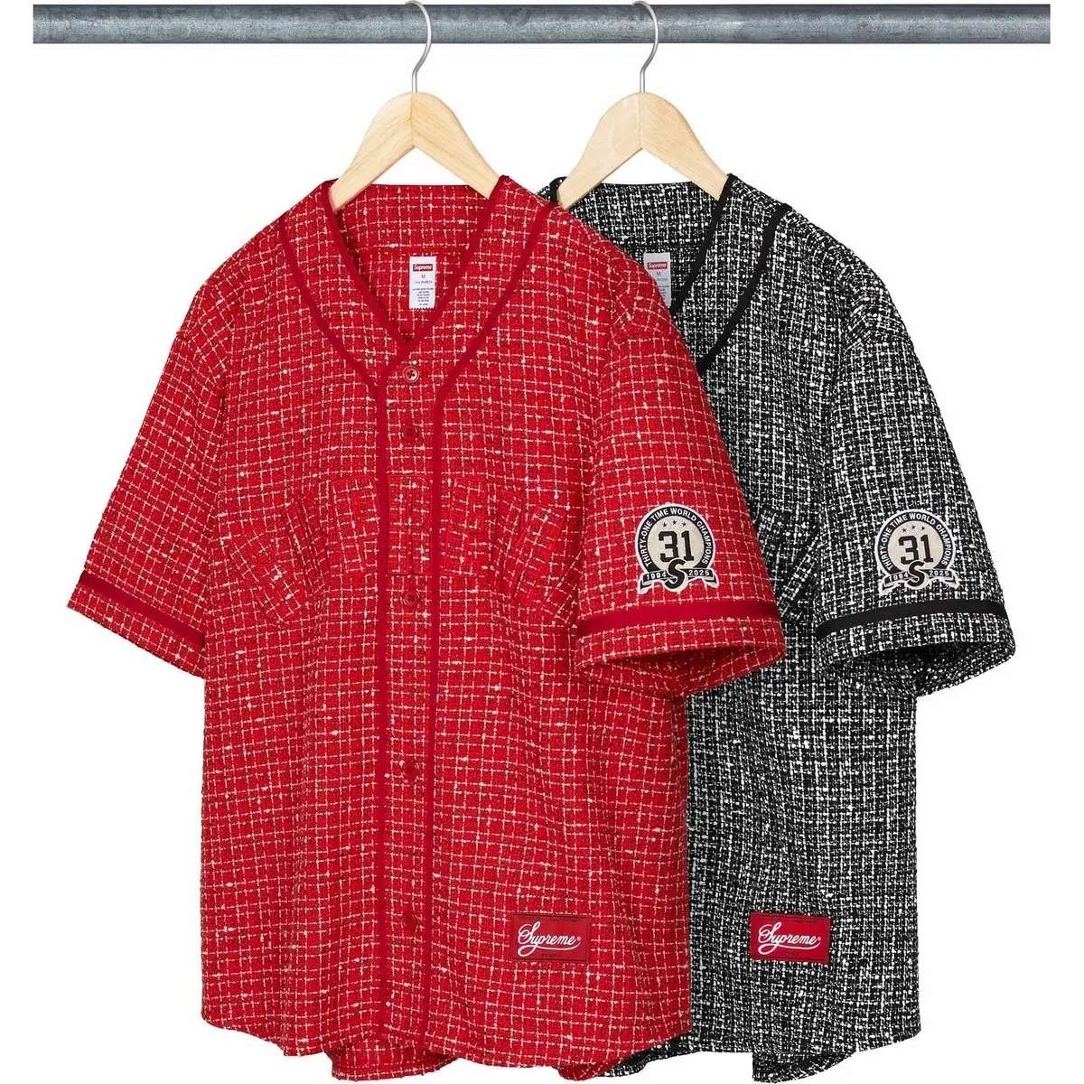 FW25 WEEK13 Бейсбольное джерси букле Бейсбольная куртка унисекс Supreme, красный/красный — фото 3