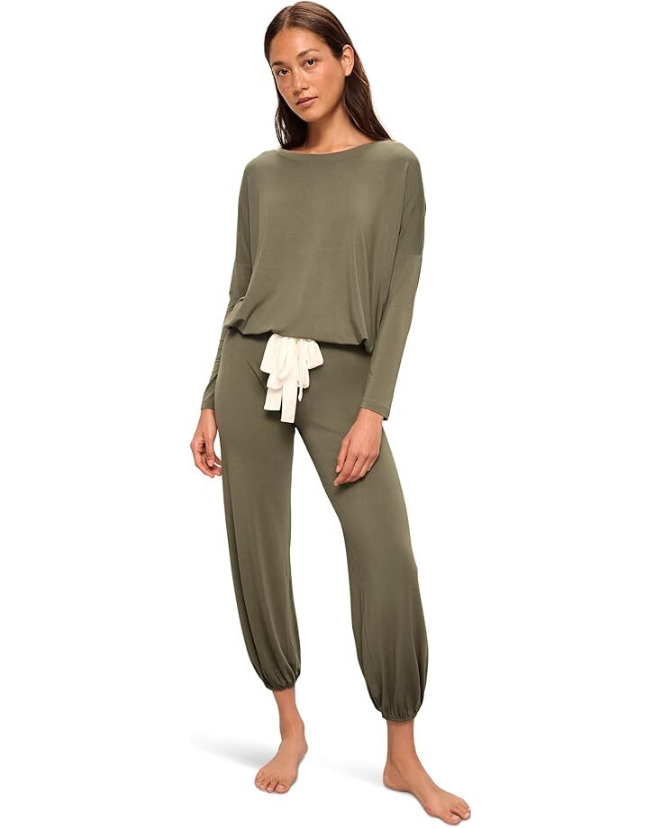 

Пижама Eberjey Gisele Slouchy Pajama Set, цвет Moss/Ivory