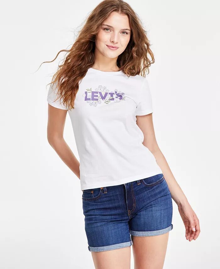 

Женская хлопковая футболка с графическим логотипом Perfect Levi's, белый