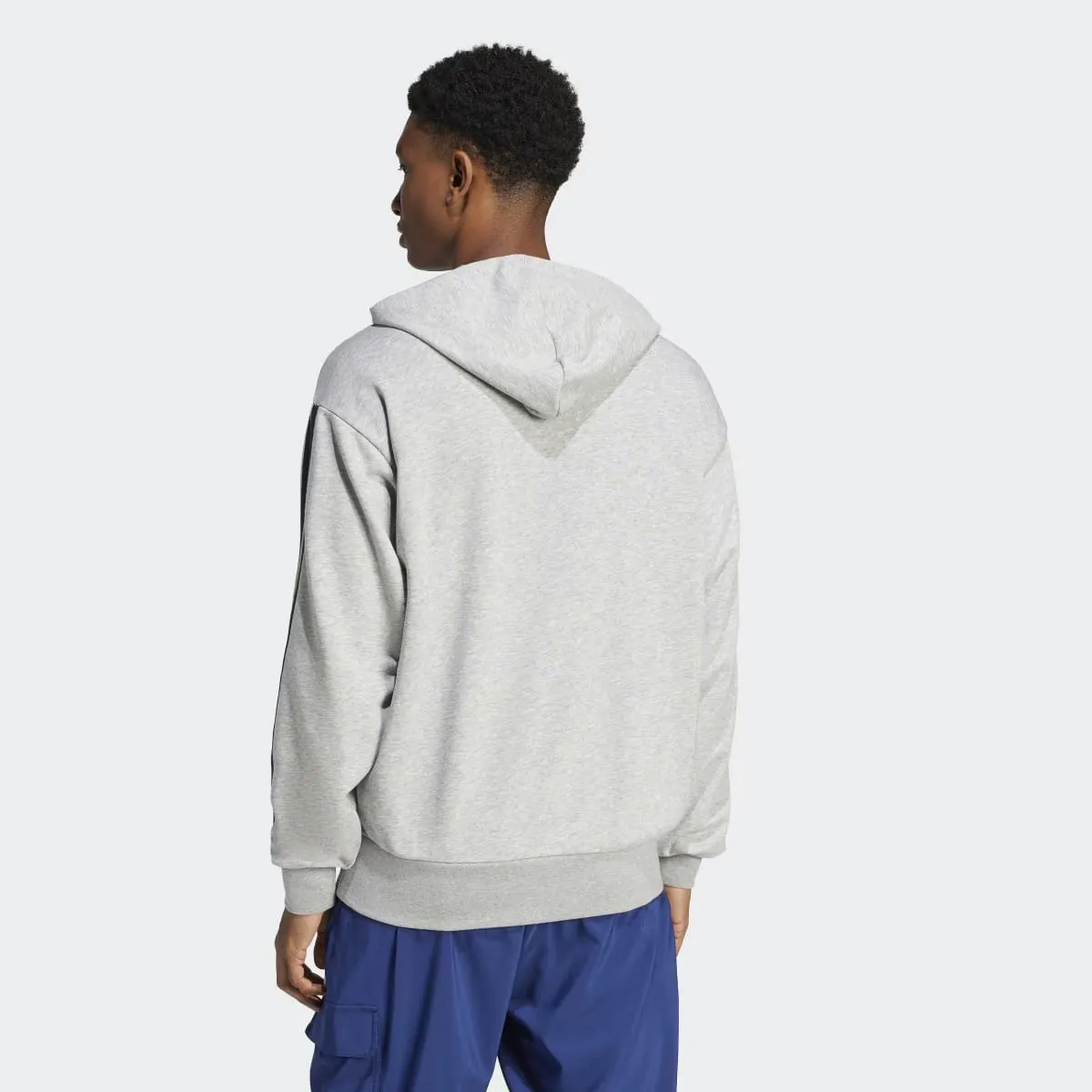 Men's Essentials Французская махровость 3 полоски Adidas Толстовка с капюшоном, серый — фото 2
