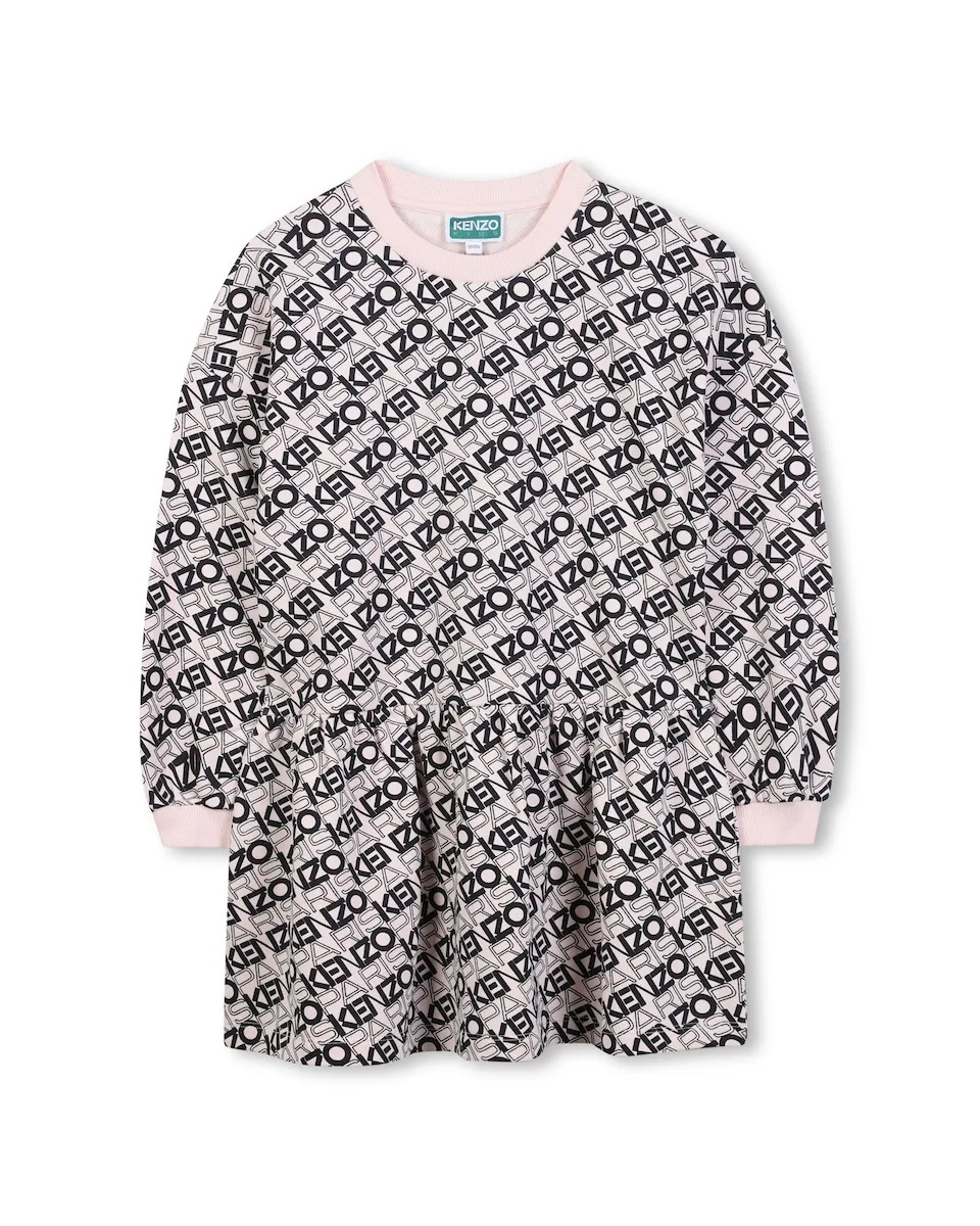 

Детское платье с логотипом по всей поверхности, из хлопка Kenzo Kids, розовый