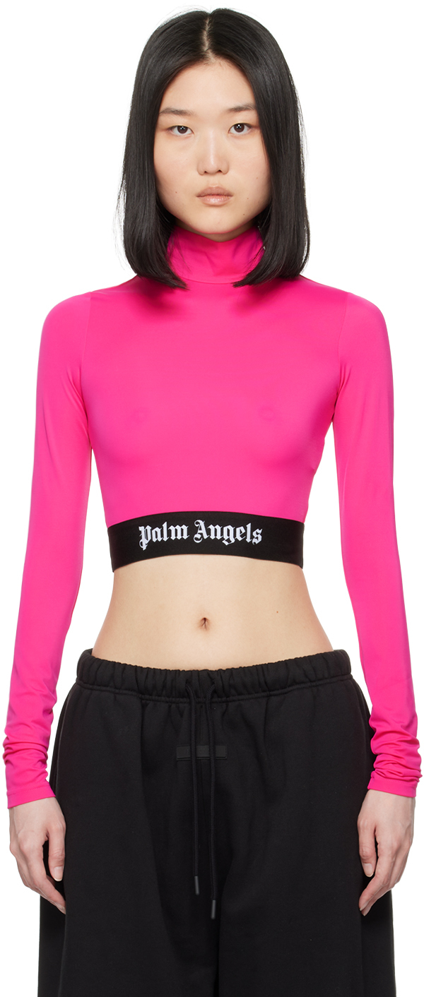 

Розовая укороченная футболка с длинным рукавом Palm Angels