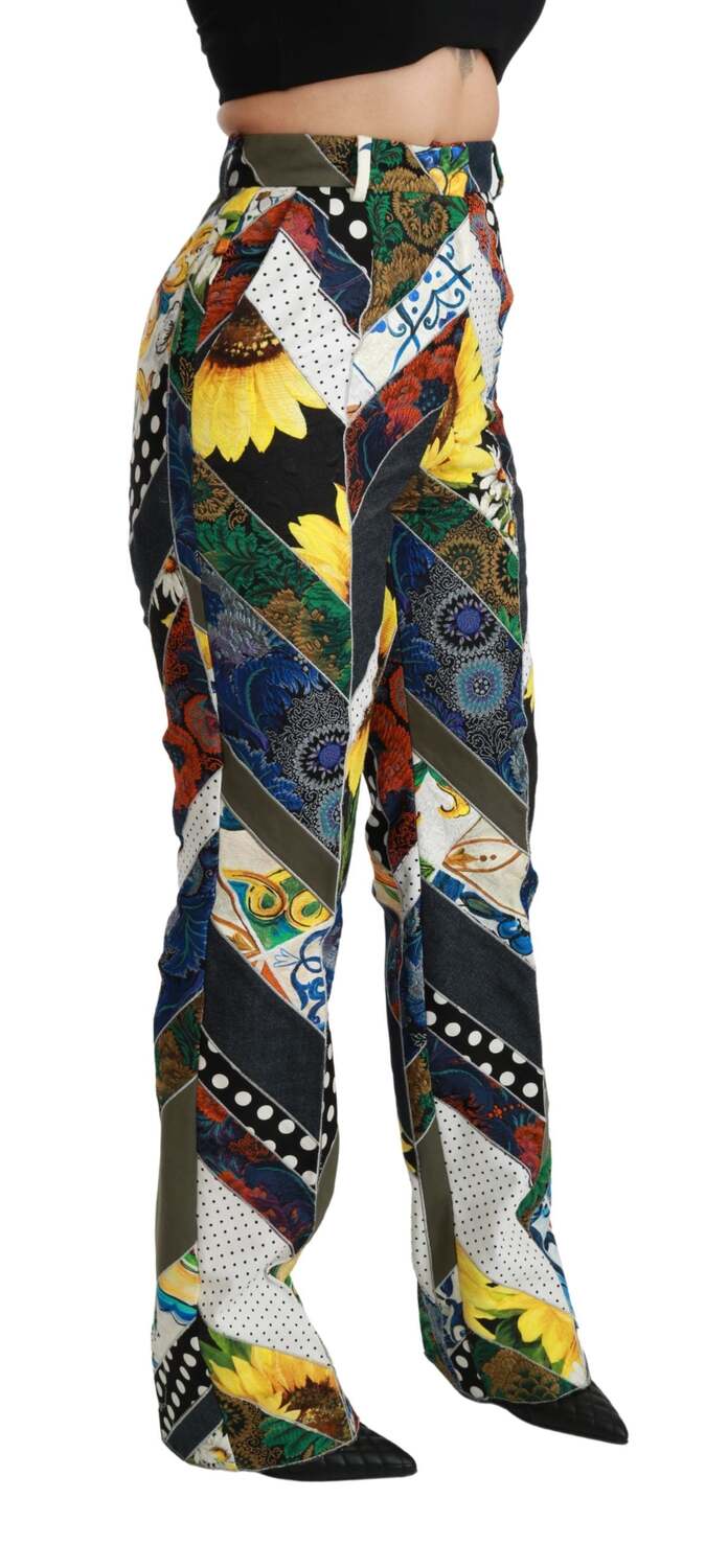 

Dolce & Gabbana Элегантные прямые женские брюки с высокой талией, мультиколор