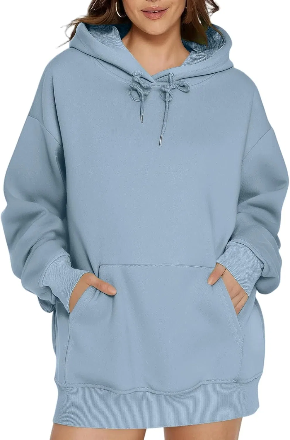 Женская толстовка оверсайз из флиса с капюшоном и карманами, Sky Blue