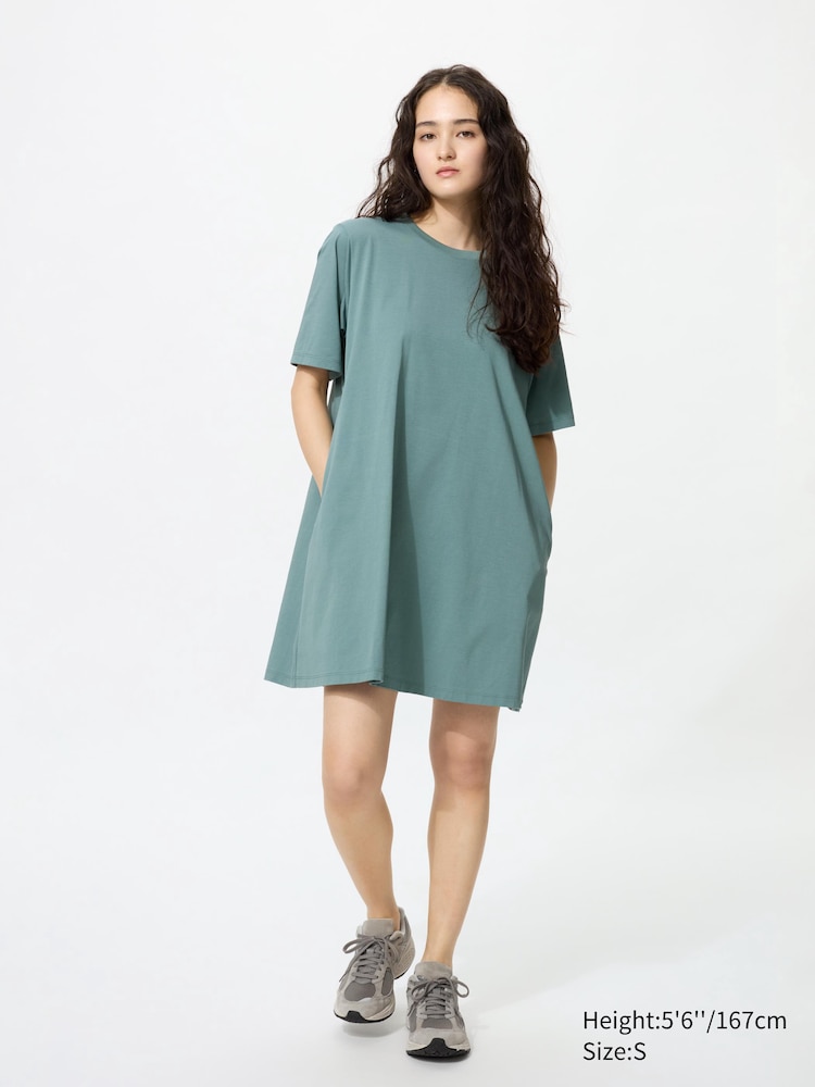 

Мини-Платье airism из хлопка короткий рукав Uniqlo, цвет 54 зеленый