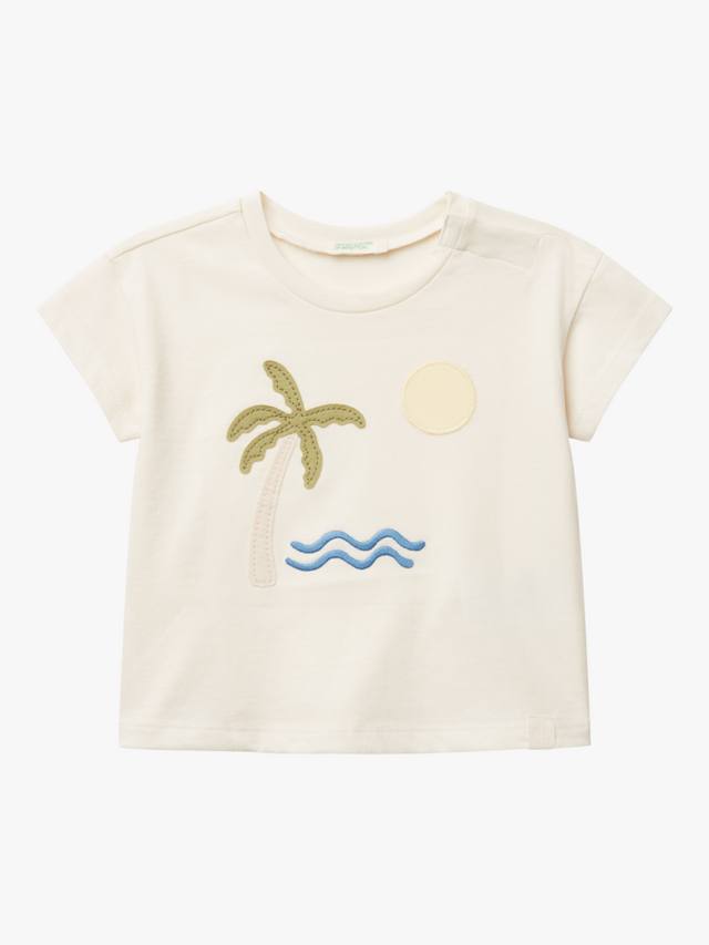 

Футболка с аппликацией из хлопка в виде пальмы Benetton, White Cream