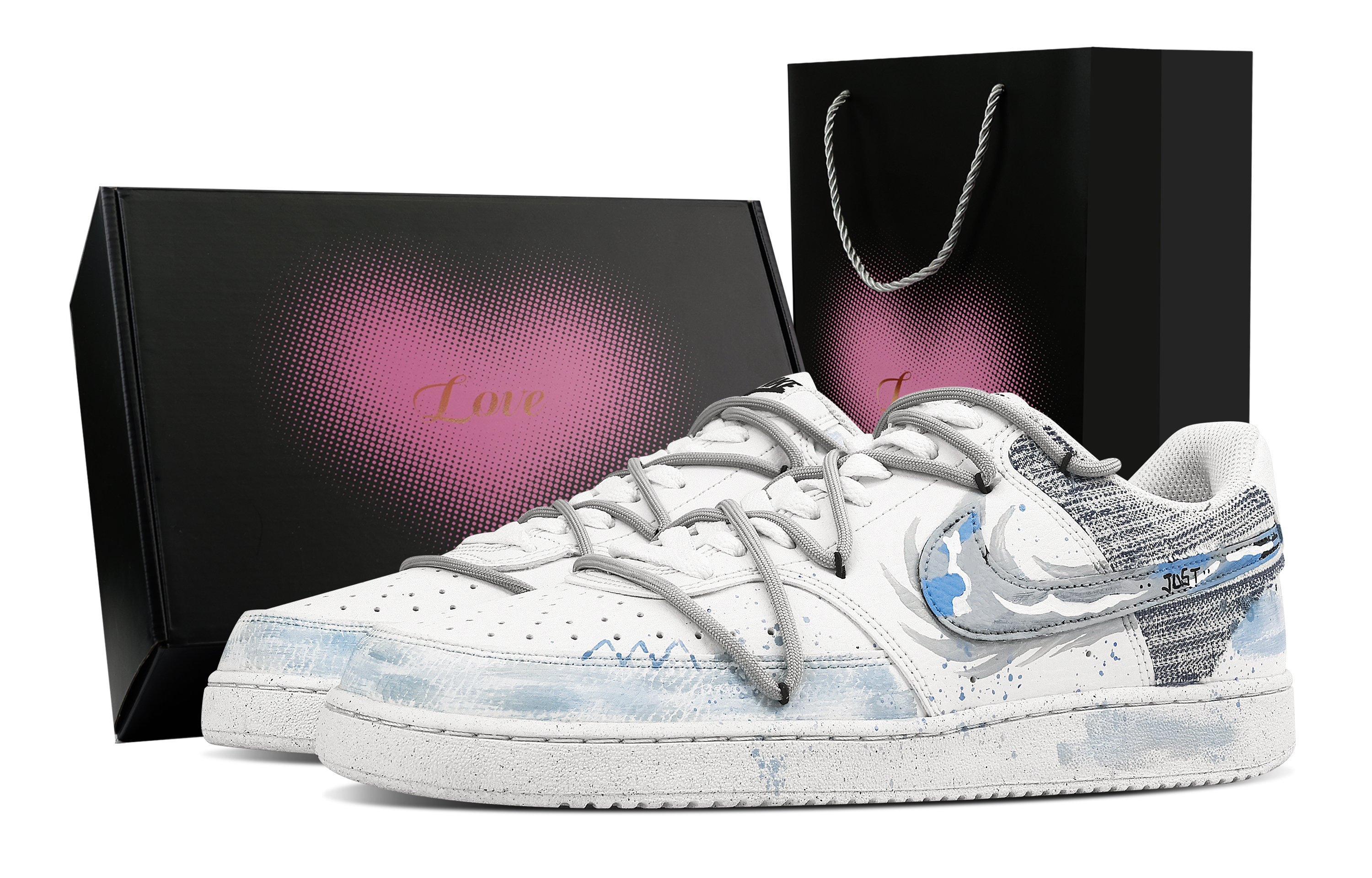 

Nike Кроссовки Court Vision 1 Cloud Shadow Dye Blue Heart Box с антискользящим износостойким низким верхом для скейтборда, мужские, сине-серые