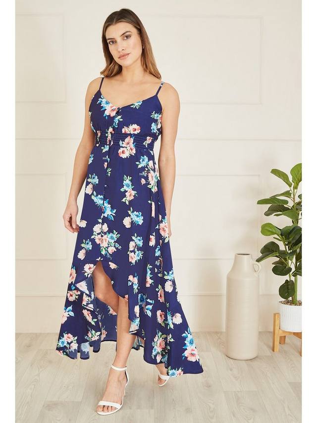 

Миди-платье с высокой низкой оборкой в цветочек Yumi, цвет Navy/Floral