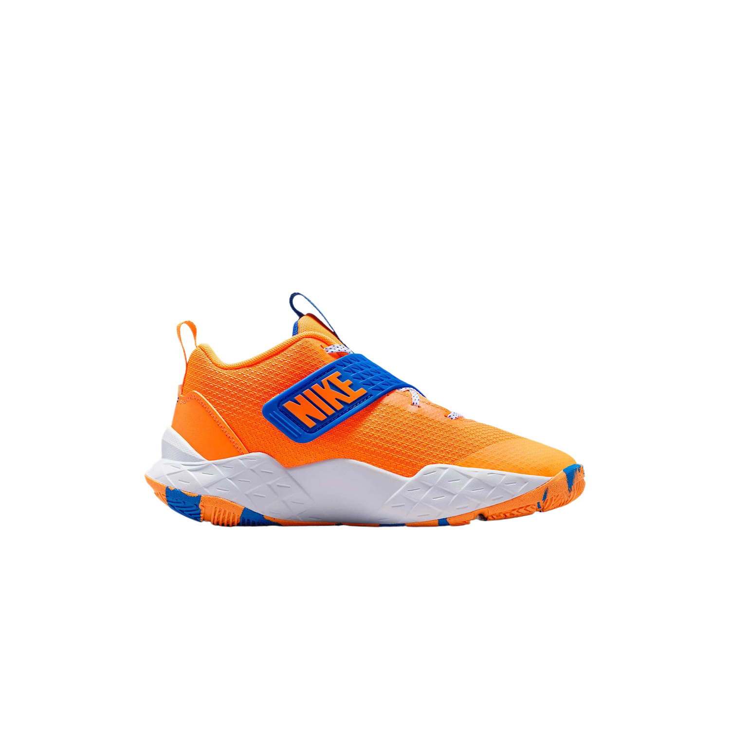 Team Hustle D 12 Cushioning детские баскетбольные кроссовки Mid top Unisex Nike, оранжевый/синий/серый — фото 3