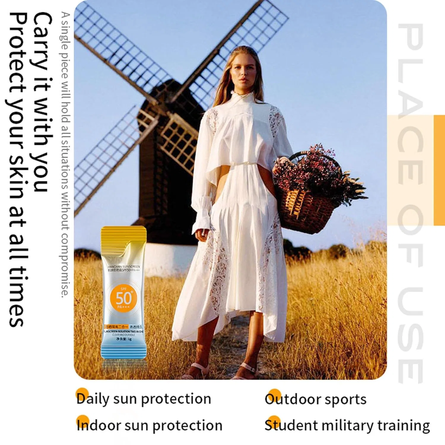 Портативный солнцезащитный крем SPF50+, 50 шт. по 1 г Rubu22A — фото 4