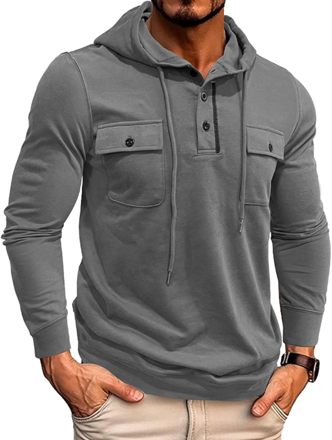 

Мужской худи с капюшоном на пуговицах и карманами Estokap