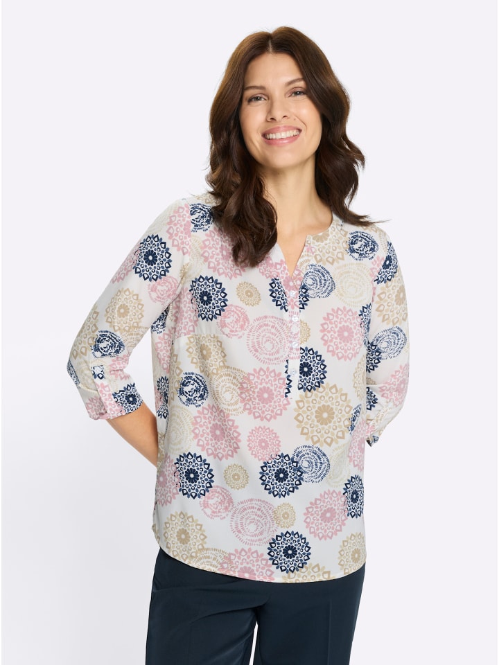 

Блузка без застежки с принтом экрю-лилового цвета Sieh an!