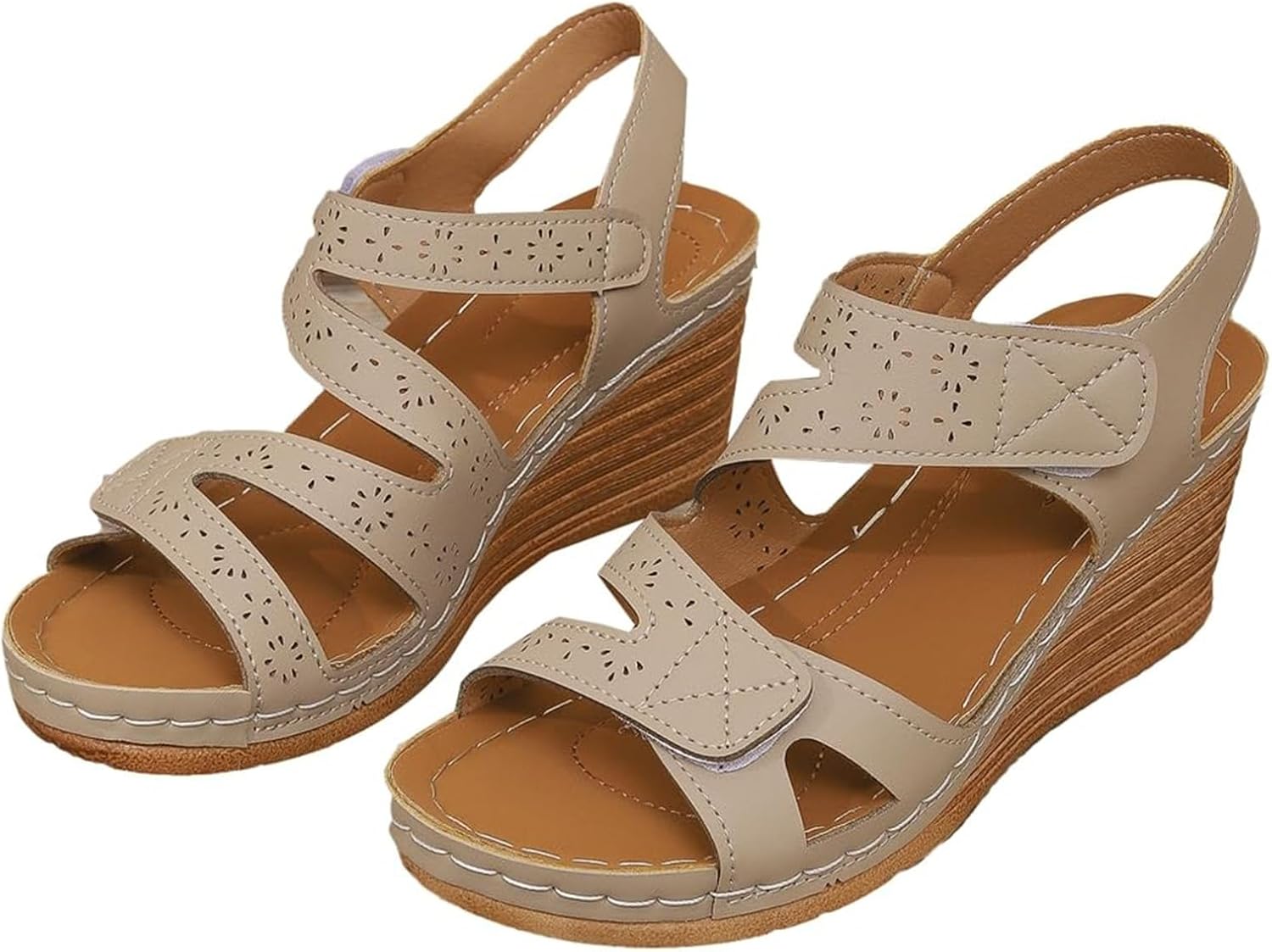 

Босоножки на танкетке для женщин с поддержкой свода стопы, ортопедические босоножки при бурсите, с открытым носком, на щиколотке, для прогулок, повседневные слипоны, летние босоножки на платформе Toumov, бежевый