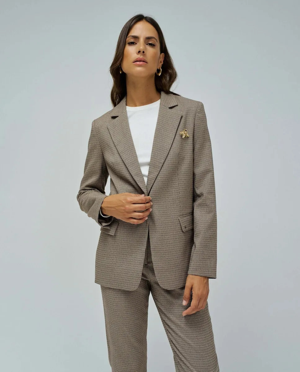 

Женский приталенный пиджак в клетку Salsa Jeans, песочный