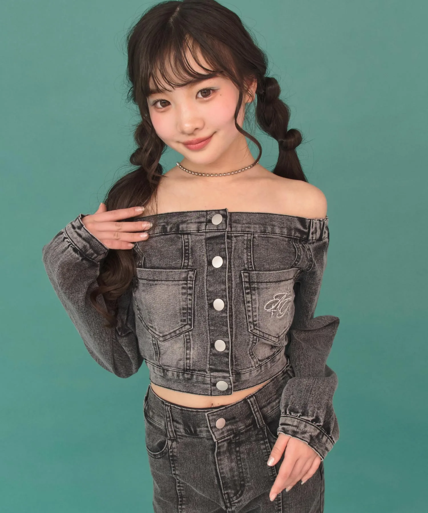 Детская джинсовая футболка-офшоул ANAP GiRL синяя — фото 2