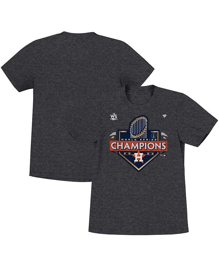 

Футболка с логотипом Heather Charcoal для мальчиков и девочек Houston Astros World Series Champions 2022 в раздевалке Fanatics, серый