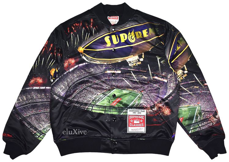 Атласная университетская куртка Supreme Mitchell & Ness Stadium, черная