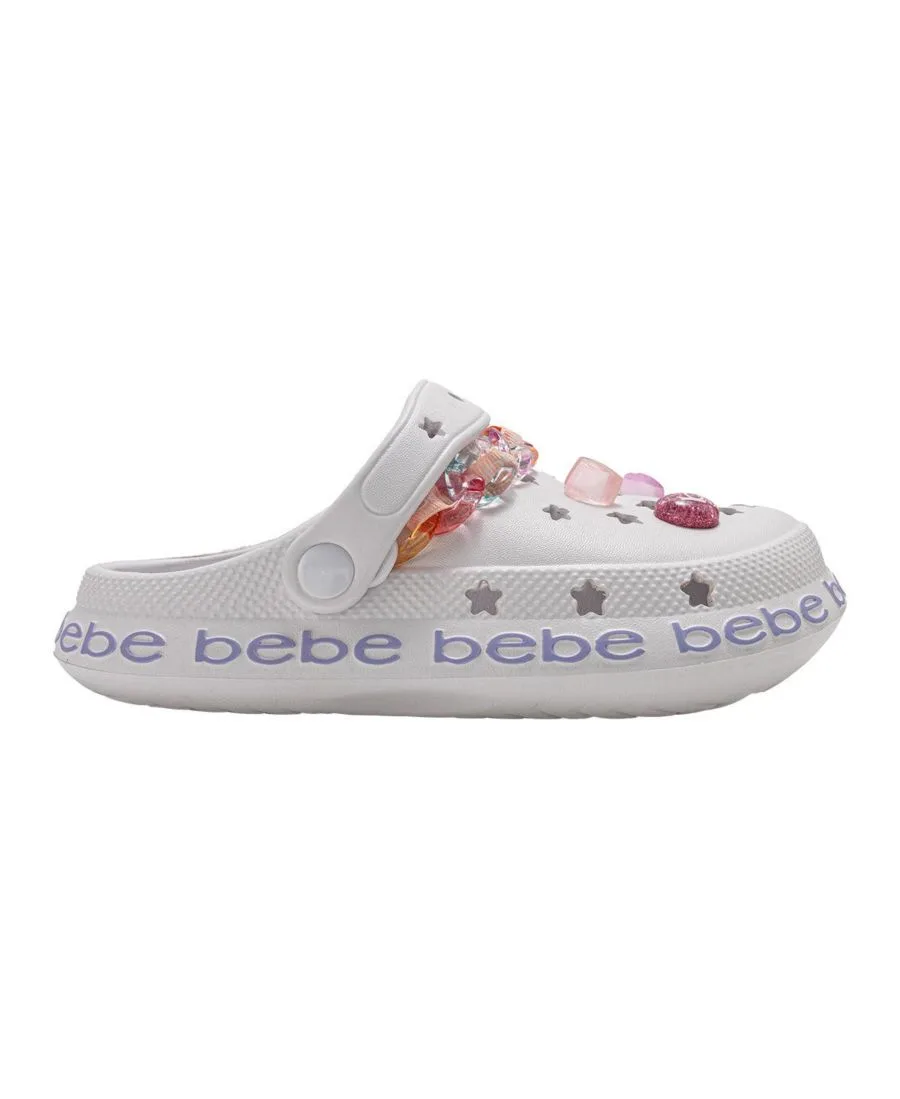 Детские сабо из ЭВА с цепочкой, лентой из грогрена с логотипом и подвесками Bebe, белый — фото 2