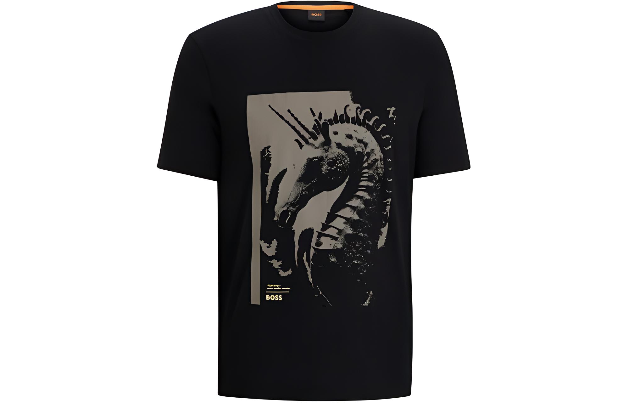 

HUGO BOSS Футболка Cotton с принтом логотипа Black, Черный, HUGO BOSS Футболка Cotton с принтом логотипа Black