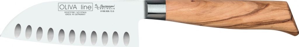 

Нож Burgvogel Oliva Line Santoku, нержавеющая сталь, 13 см, ручка из оливкового дерева с зубчатым вырезом