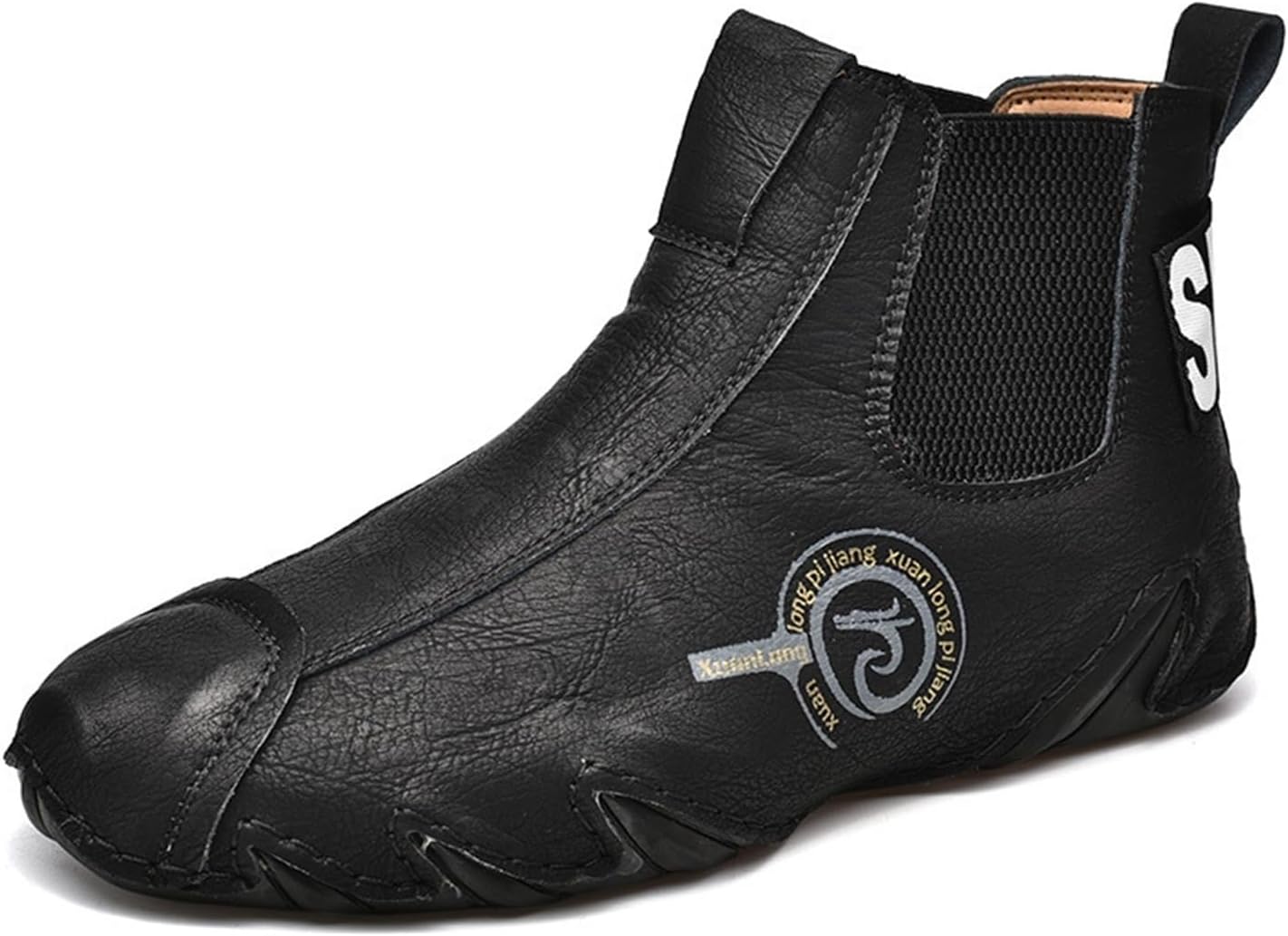 

Мужские итальянские кожаные ботинки Челси ручной работы, винтажные высокие легкие и удобные повседневные ботинки Чакка на молнии Generic, черный