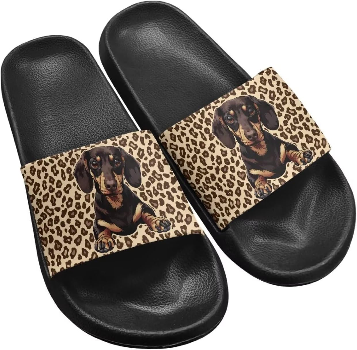 

Сандалии-шлепанцы с открытым носком для мужчин, летняя пляжная обувь для воды и бассейна, легкая обувь для отдыха, размеры US 6-11 Twousenru, Leopard Dachshund