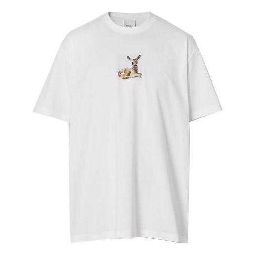 

Футболка Burberry Deer Print Cotton Oversized Deerlet Printing T-Shirt 'White', белый