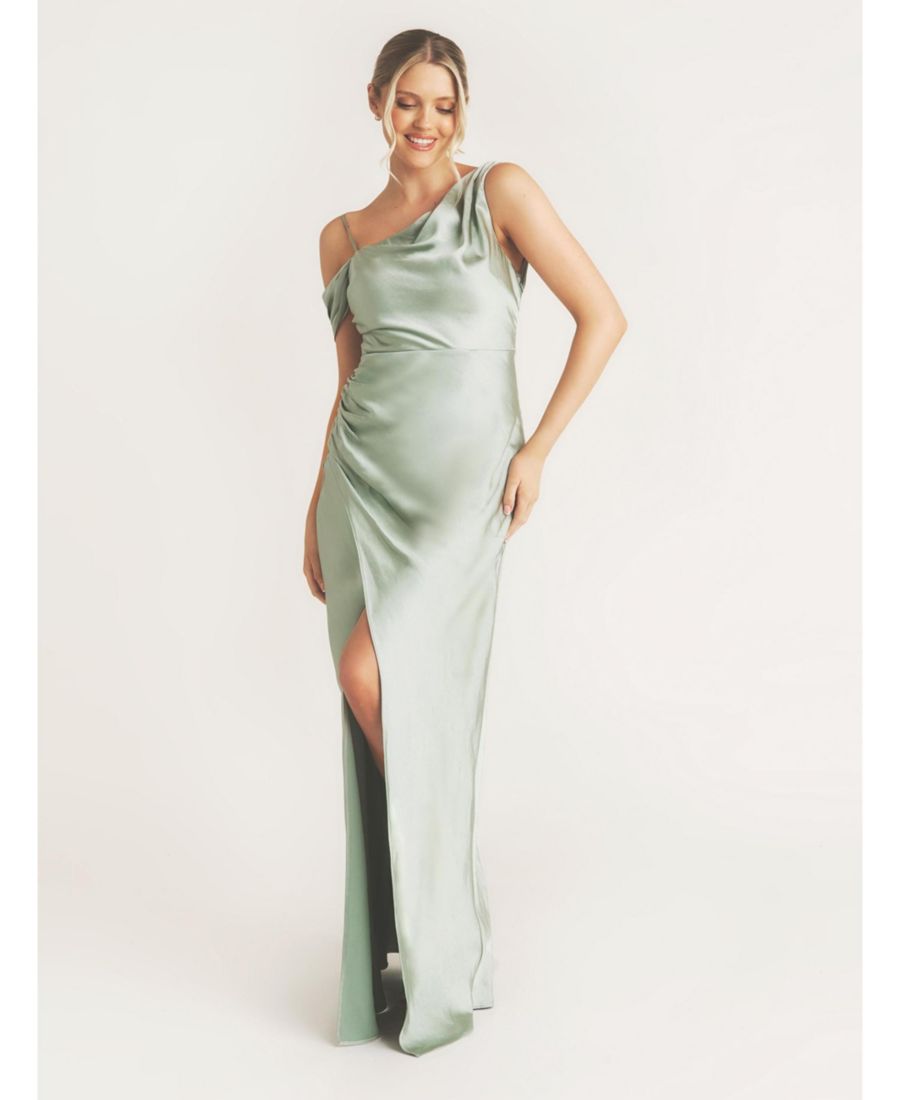 

Женское асимметричное атласное платье подружки невесты в стиле Бардо Six Stories, Sage