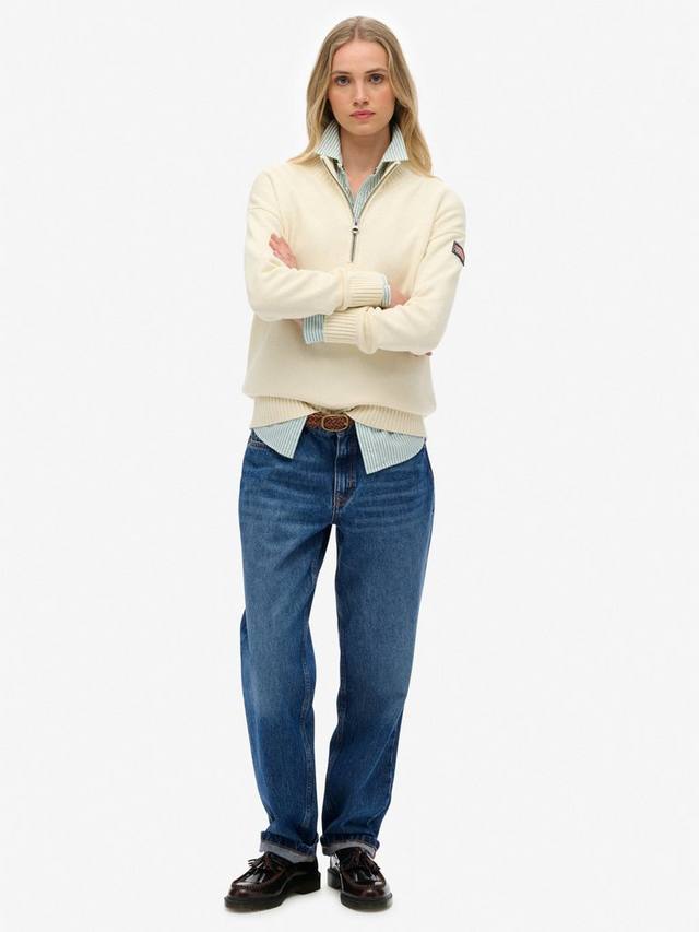 Свободный вязаный полу-зип свитер Superdry, Natural White — фото 3