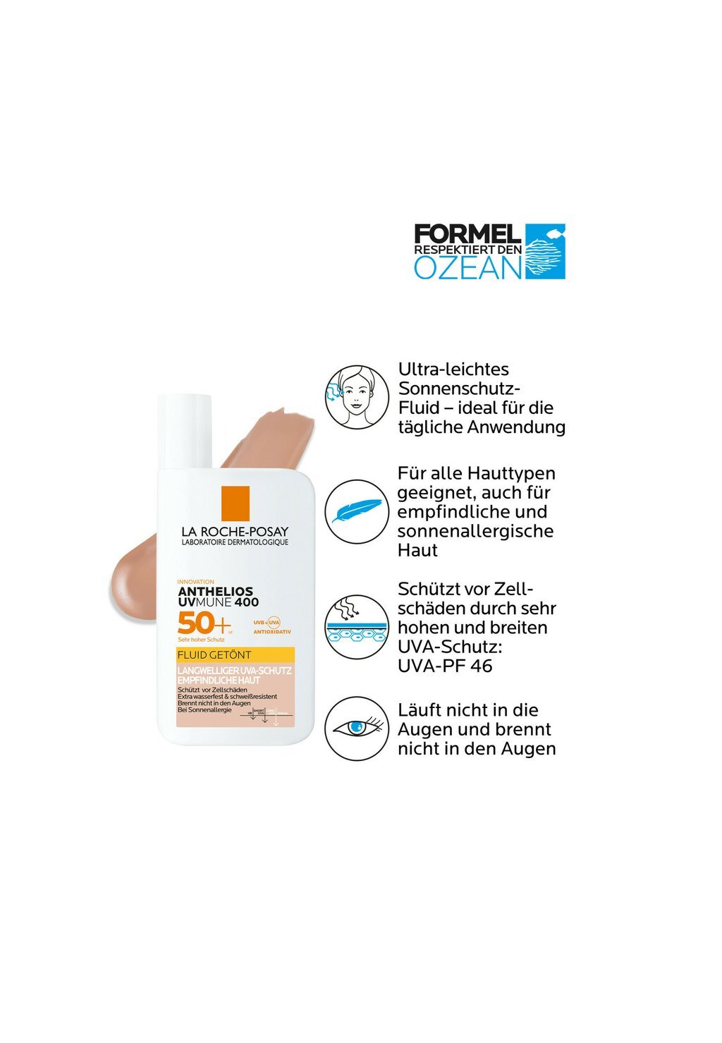 Защита от солнца LA ROCHE-POSAY SUN CARE ANTHELIOS INVISIBLE FLUID GETÖNT UVMUNE , цвет weiß — фото 4
