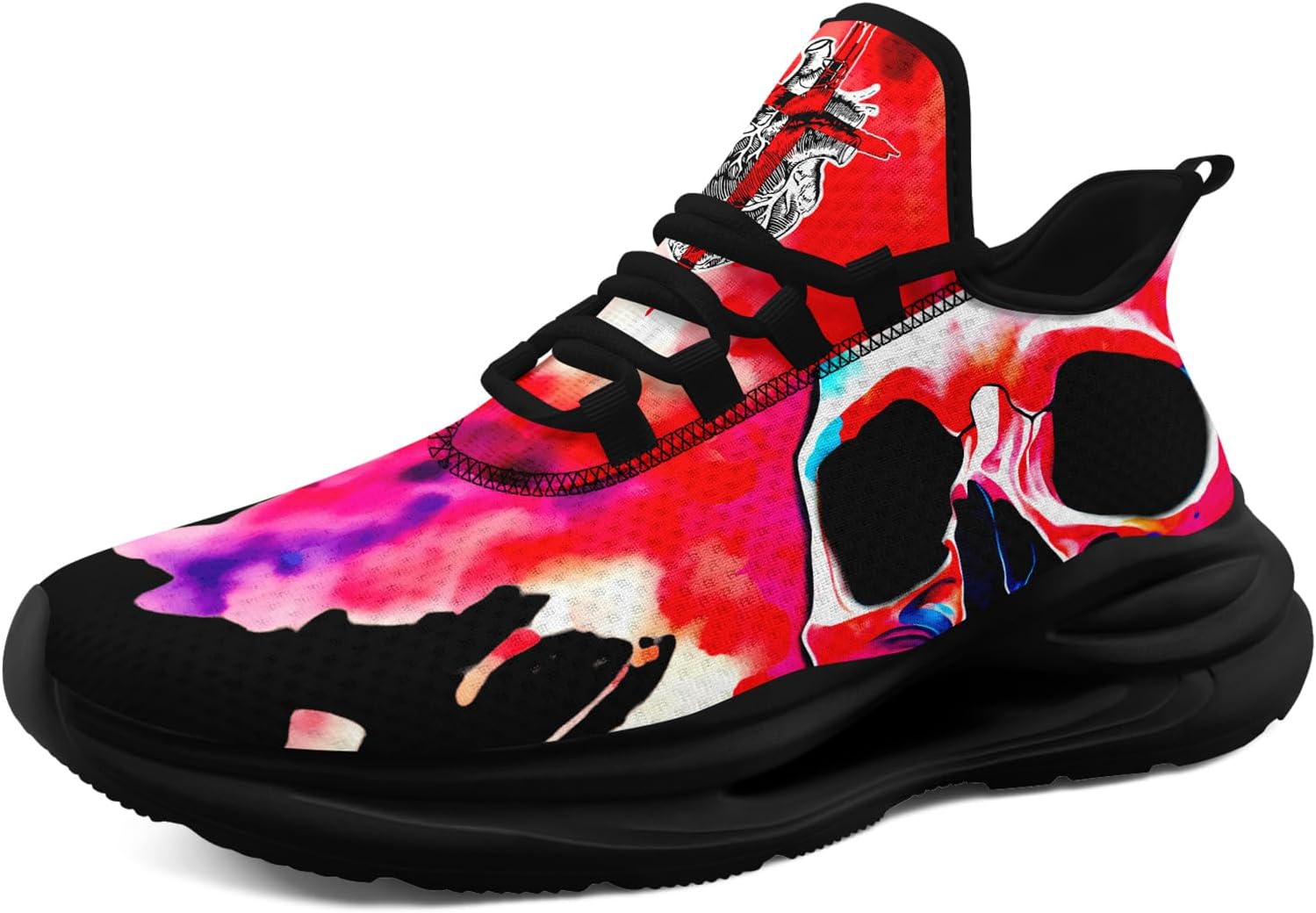 

Мужские беговые кроссовки AWSOLE в готическом стиле, с черепами, легкие, дышащие, модные кроссовки, повседневные спортивные для тренажерного зала и прогулок, черный/желтый/фиолетовый/розовый/бежевый