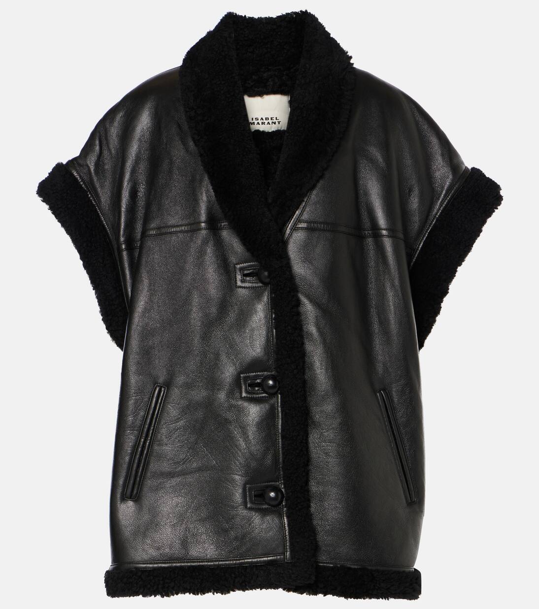 

Кожаный жилет Medilia с отделкой из овчины Isabel Marant, цвет faded black