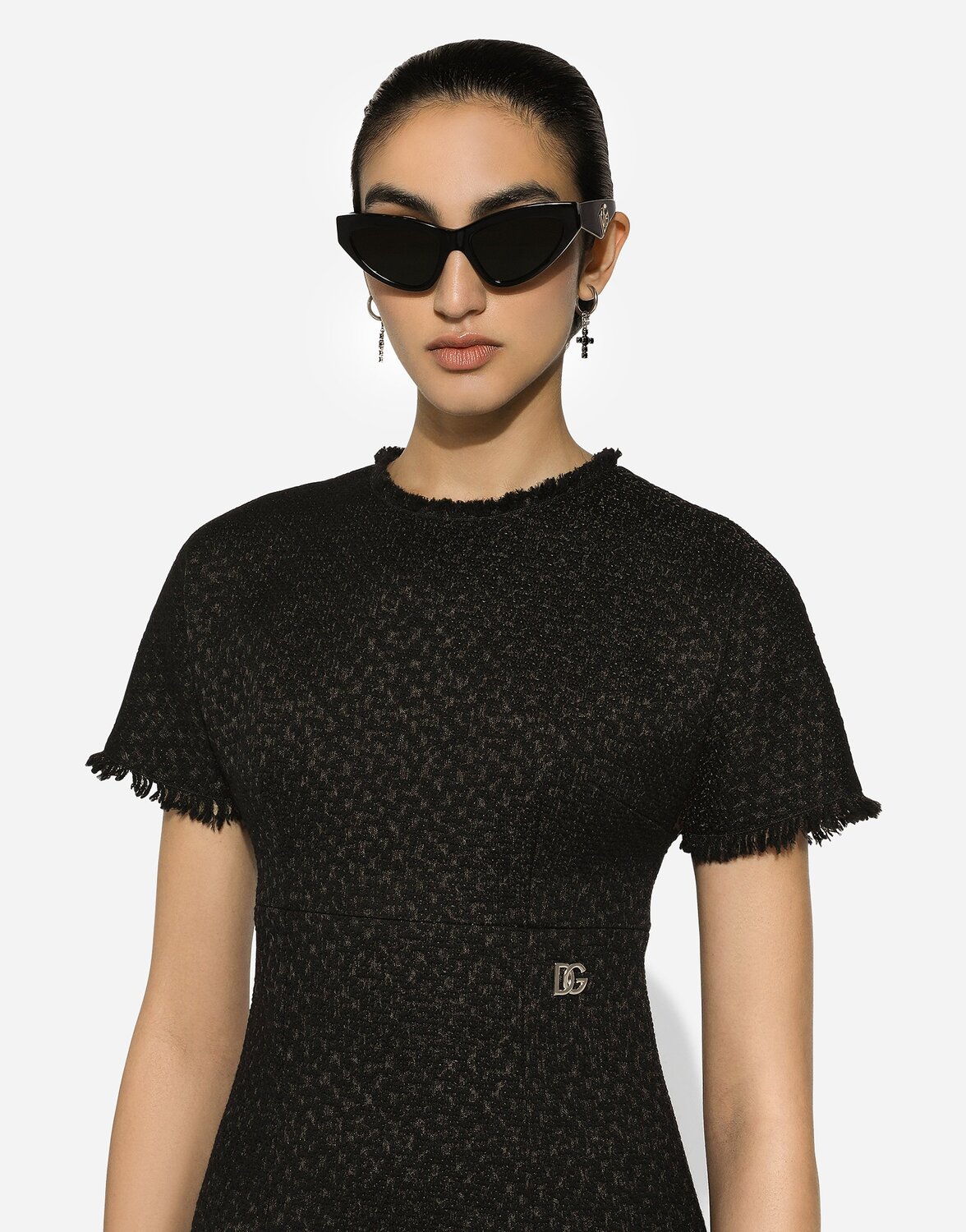 Платье миди из твида расшель с логотипом dg Dolce & Gabbana, черный — фото 4