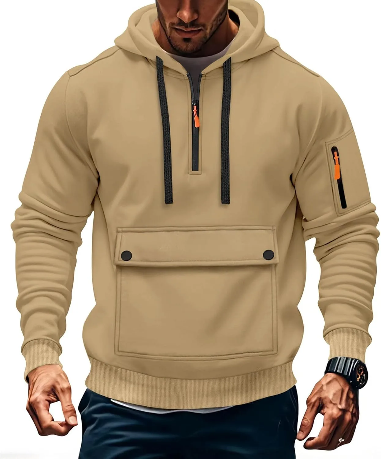 

Толстовка с капюшоном Quarter Zip для мужчин, с карманами