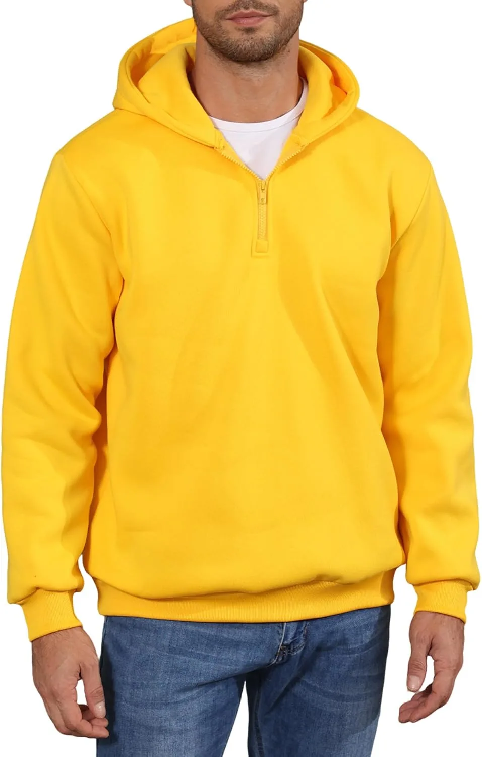 

Мужская толстовка с капюшоном на четверть молнии, флисовая, облегченная LINMYZAI