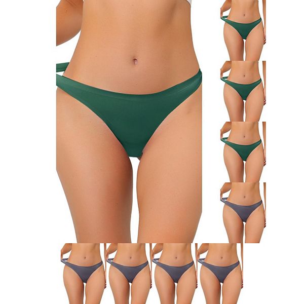 

9 пар женского нижнего белья без подкладки satin invisible bikini комфортные no-show стринги Inspire Chic, Gray Dark Green