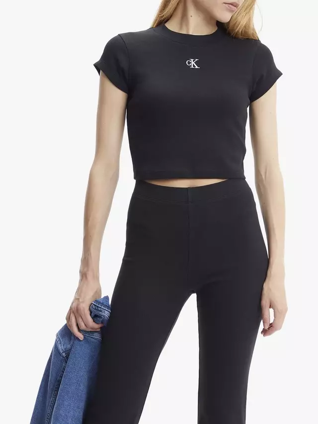 

Футболка Calvin Klein Slim Cropped Ribbed, черный