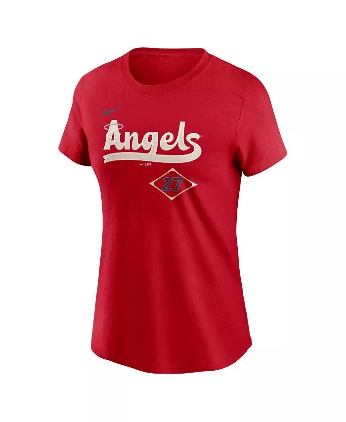 Женская футболка Майка Траута Red Los Angeles Angels 2024 City Connect Fuse с именем игрока и номером Nike — фото 3