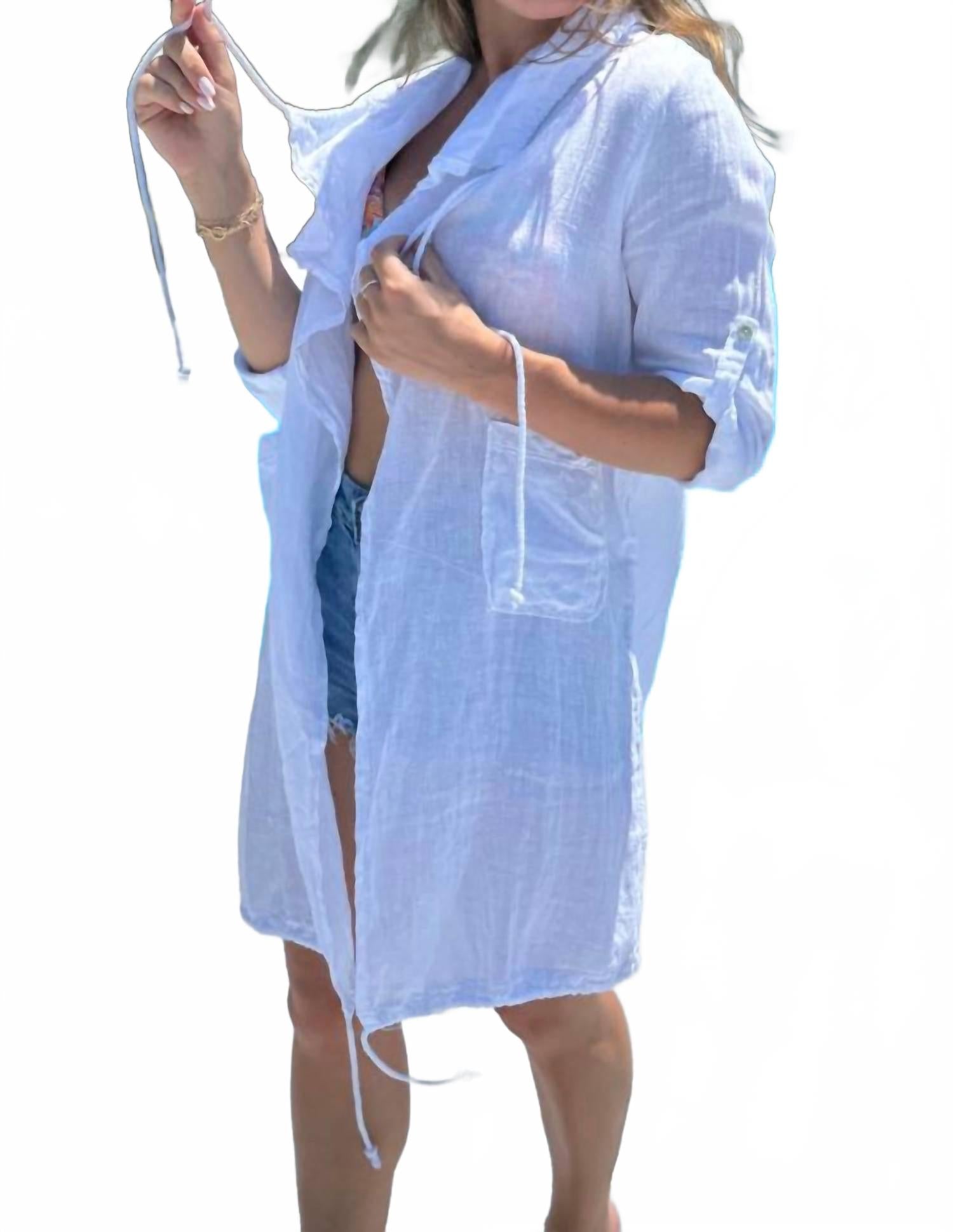 

Белая льняная куртка-кимоно на завязках Made in Italy