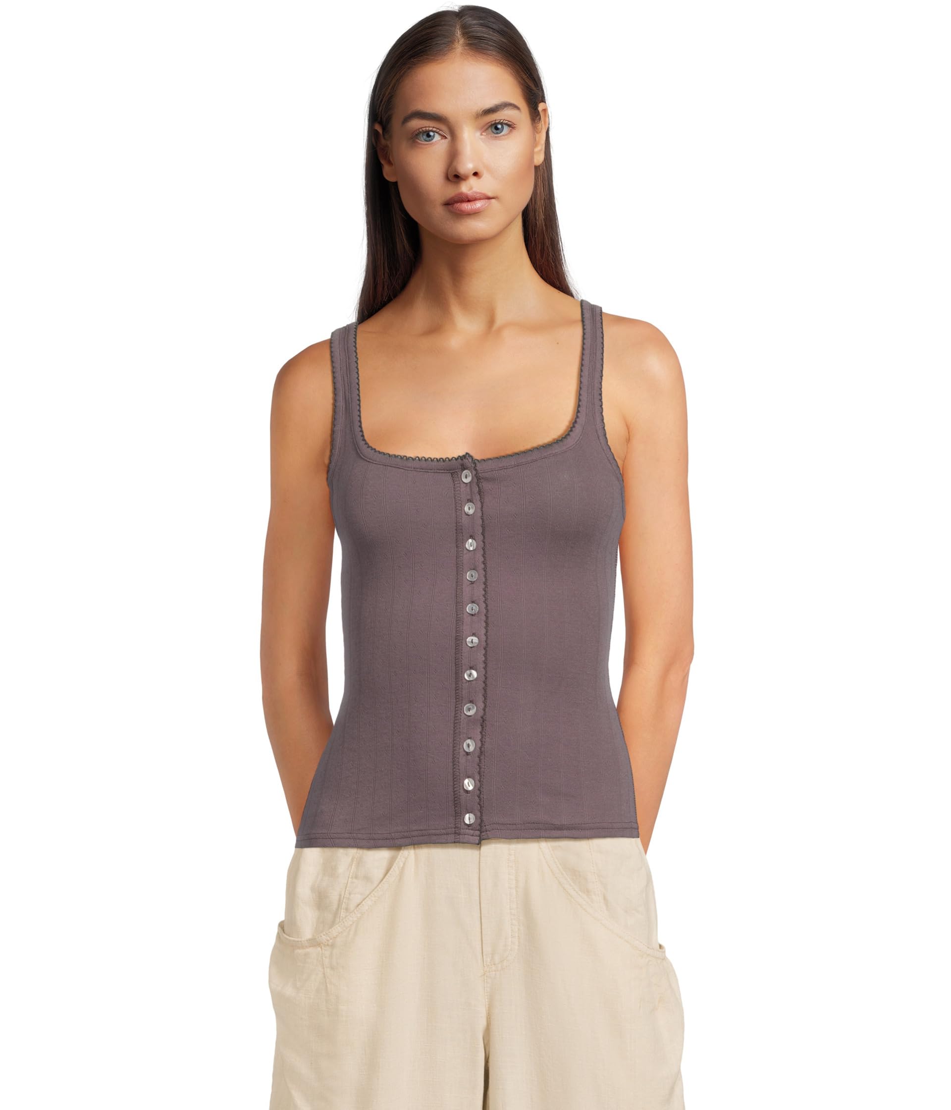 

Топ Free People End Game Pointelle Tank, Volcanic Glass