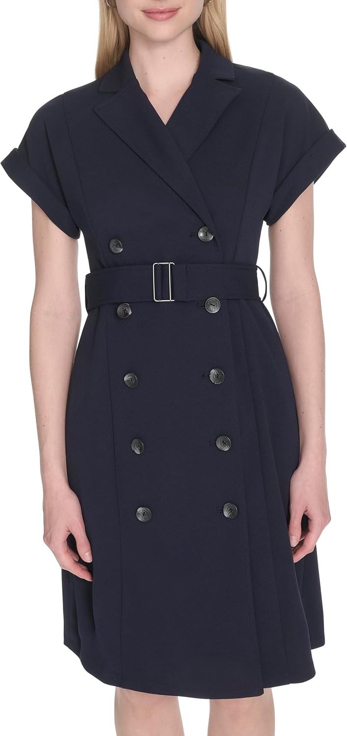 

Женское платье-жакет Calvin Klein из крепа с короткими рукавами и воротником, Indigo