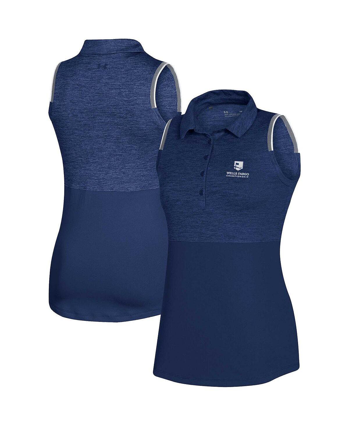 

Женская рубашка-поло без рукавов темно-синего цвета Wells Fargo Championship Playoff Under Armour, темно-синий