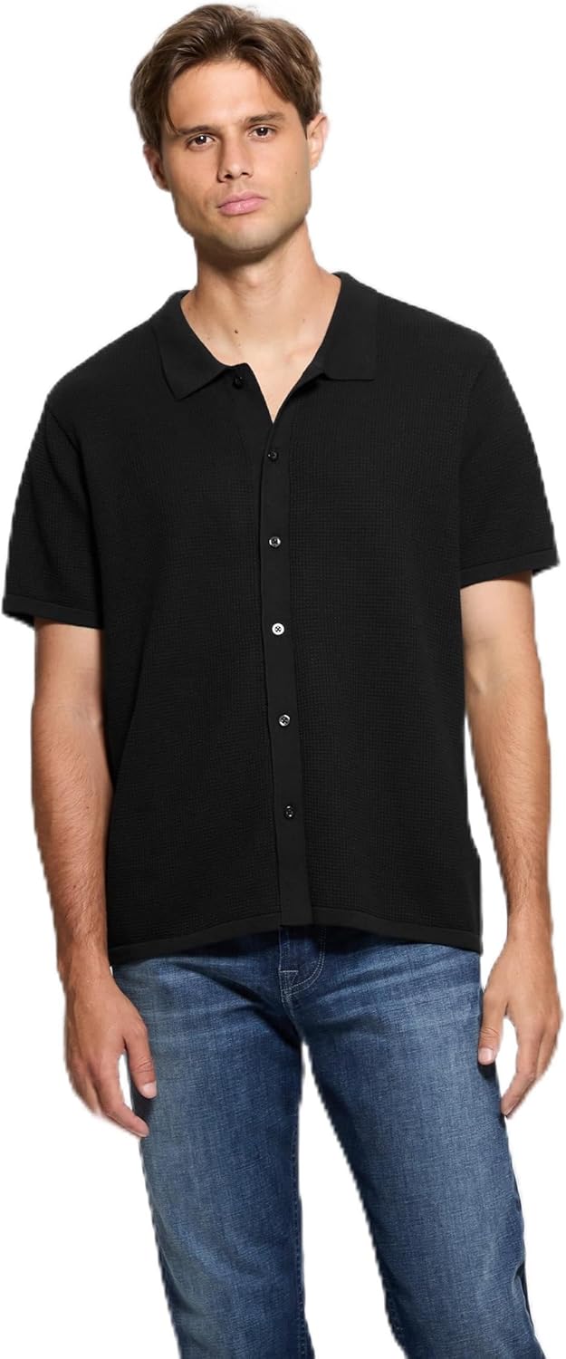 

GUESS Мужская короткая рукав Highland Textured рубашка, Black