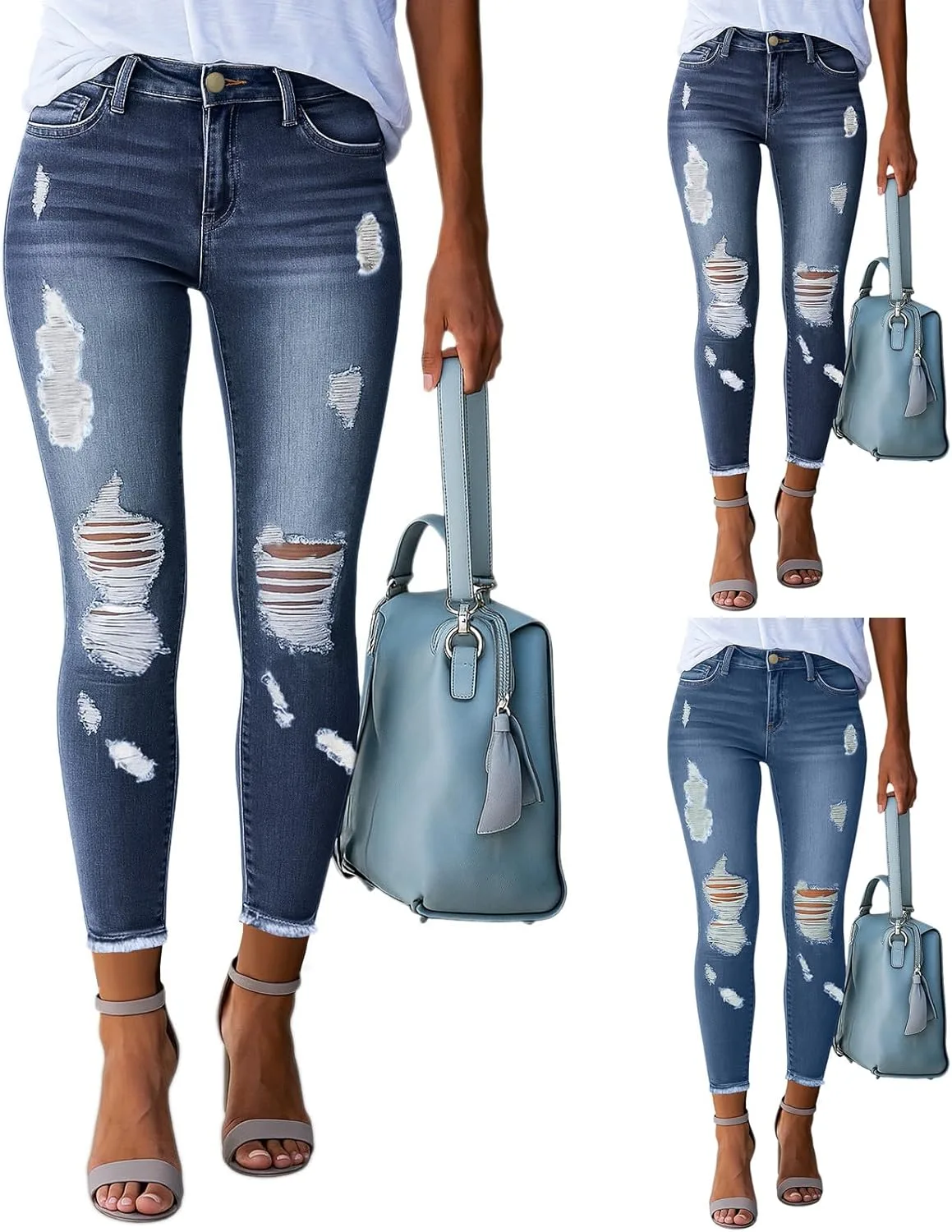 

Прямые джинсы для женщин Stretch High Rise с потертостями и рваным краем