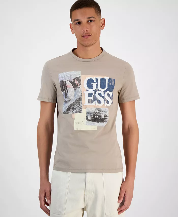 

Мужская футболка с принтом парусника в облегающем крое GUESS, серый