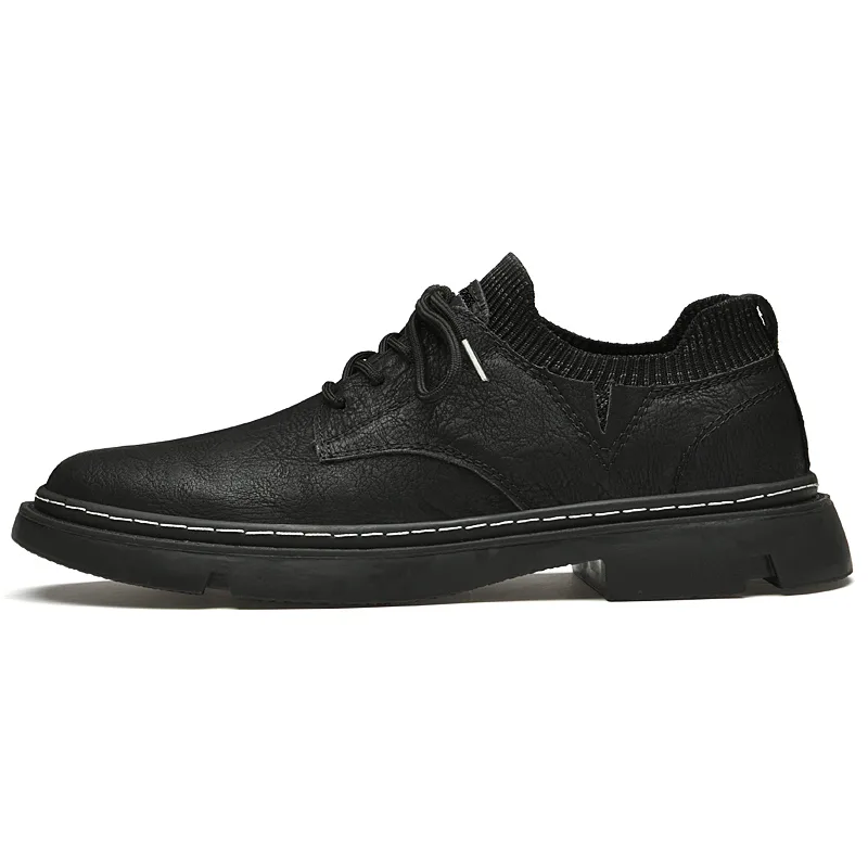 XIMO BULL Повседневные кожаные туфли мужские low top черные/хаки — фото 3